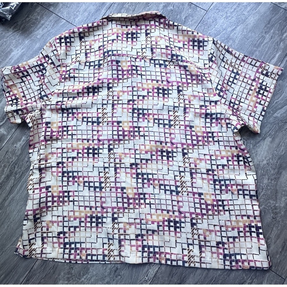 Mode of One Men's XXL Shirt Squared Up Relaxed Geo-Print Button-Down Shiny Twill - Picture 6 of 8